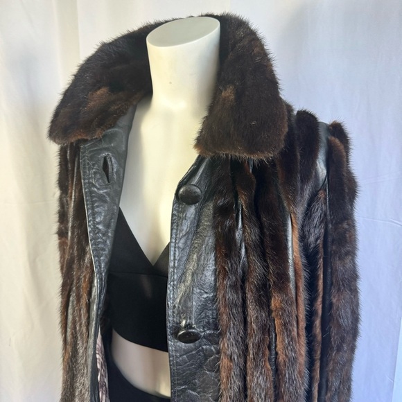 VINTAGE LEATHER JACKET OLD MONEY WINTER COAT LEATHER COAT WITH FUR TRIM SMALL - Picture 14 of 16